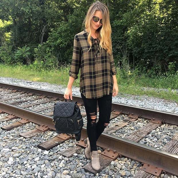 Plaid Shirt and Jeans for Cute Fall 2017 Outfit Ideas