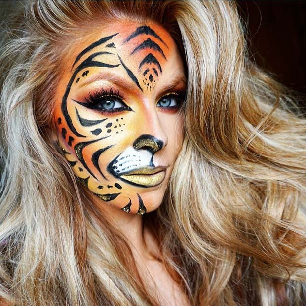 Fierce Tiger Print for Cute Halloween Makeup Ideas 