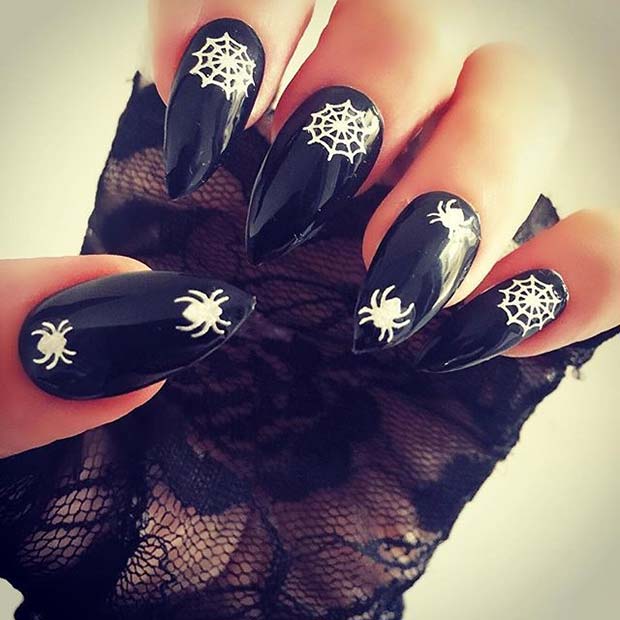 Spider and Spider Web Design for Halloween Nail Designs 