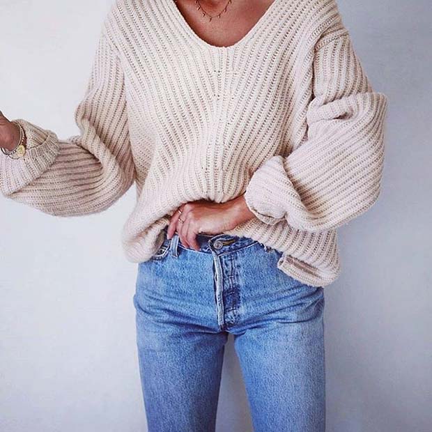 Sweater and Jeans for Cute Fall 2017 Outfit Ideas