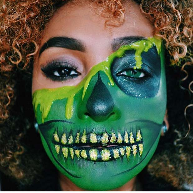 Funky Green Skeleton for Skeleton Makeup Ideas for Halloween