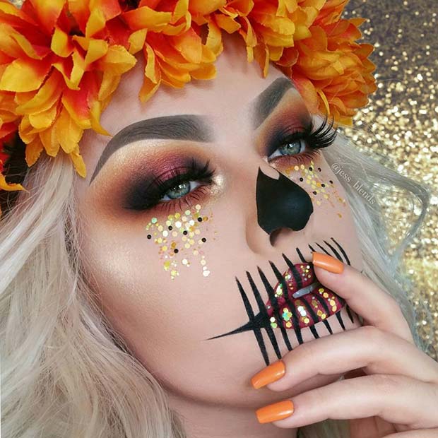 Autumn Inspired Skeleton Makeup for Skeleton Makeup Ideas for Halloween