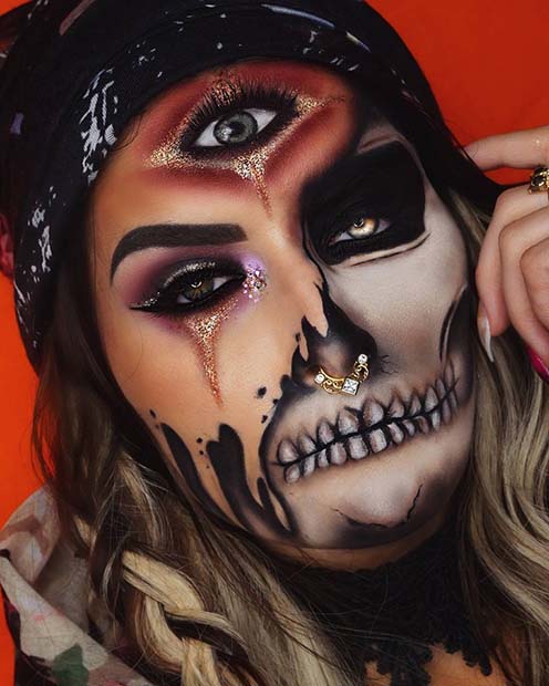 Gipsy Skeleton Halloween Makeup Idea