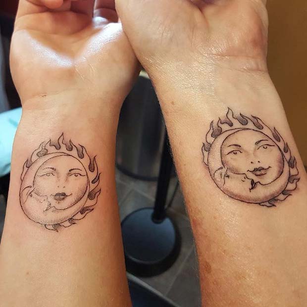 Moon and Sun Matching Tattoos for Popular Mother Daughter Tattoos
