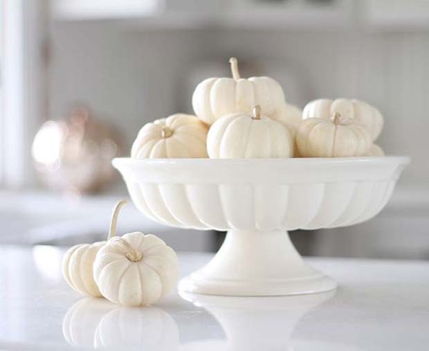 White Pumpkin Display for Fall Home Decor Ideas