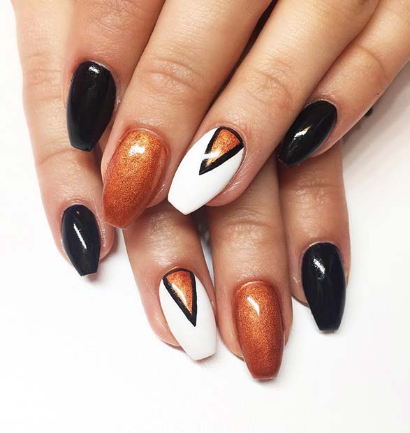 Black, Orange and White Fall Nails for Fall Nail Design Ideas