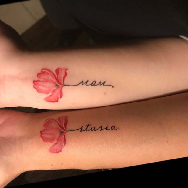 Floral Name Tattoos for Popular Mother Daughter Tattoos