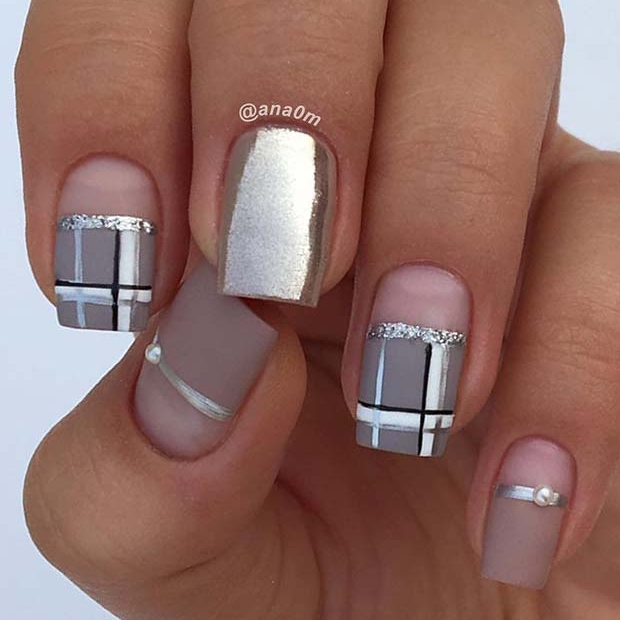 Metallic Plaid Nail Designs for Winter Nail Ideas