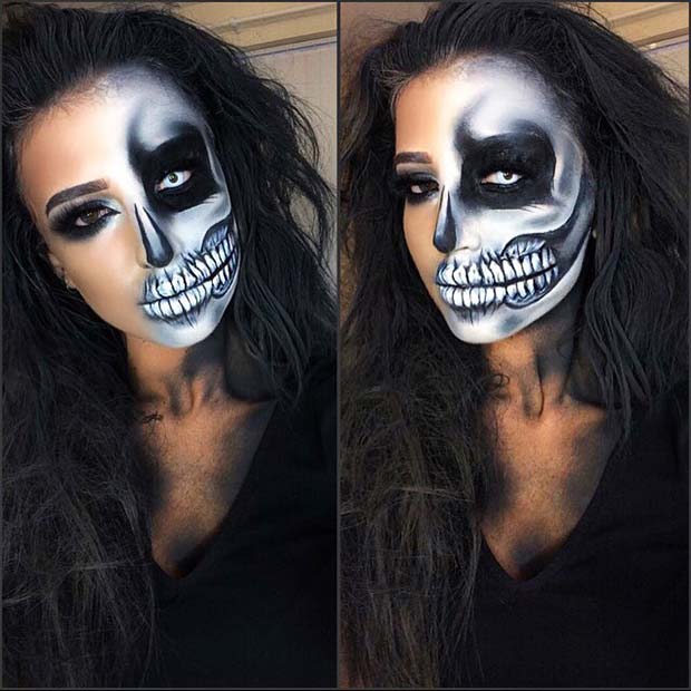 Half Skull Makeup for Unique Halloween Makeup Ideas to Try