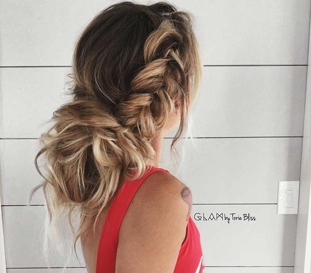 Side Fishtail Braid with Messy Bun for Beautiful Braided Updos