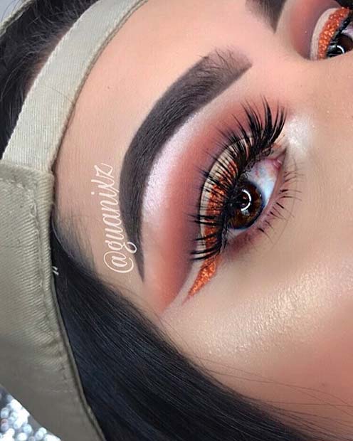 Orange Glitter Eye Liner Look for Makeup Ideas for Thanksgiving Dinner