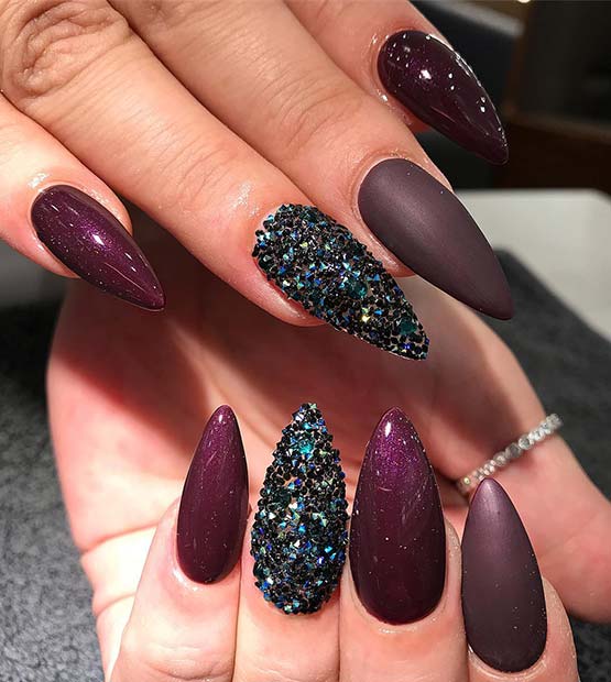 Purple Matte and Shine Nails for Winter Nail Ideas