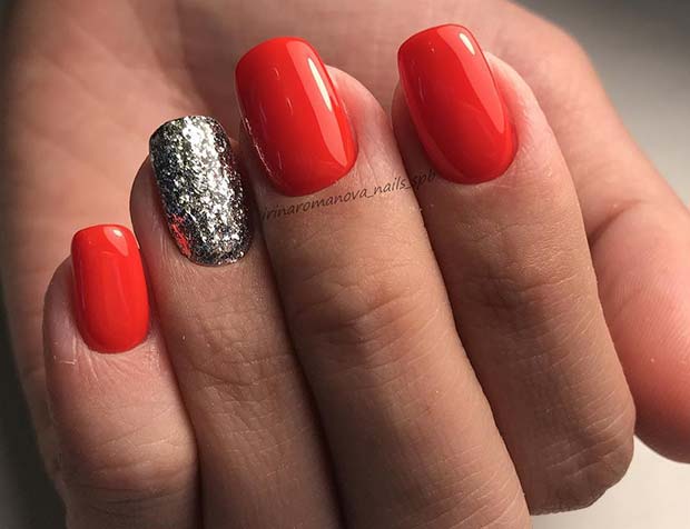 Glitter and Vibrant Color Design for Winter Nail Ideas