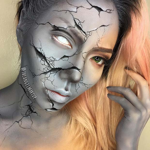 Cracked Statue Makeup for Mind-Blowing Halloween Makeup Looks