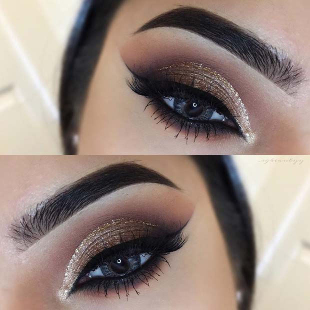 Brown and Gold Glitter Eye Look 