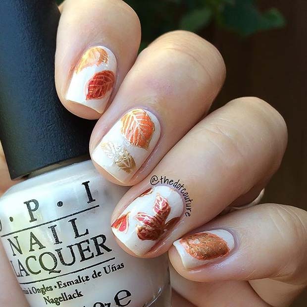 Pretty Fall Leaf Nail Design