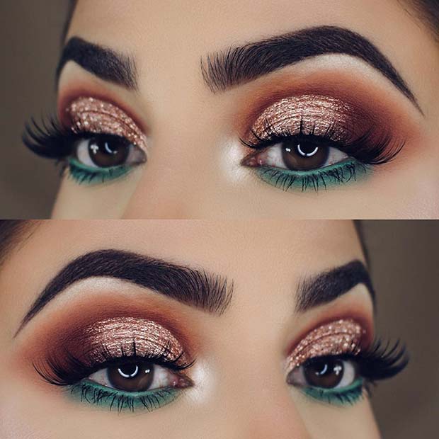 Festive Gold and Green Eye Makeup Look