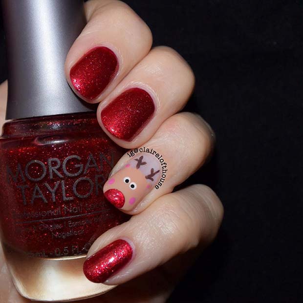 Rudolph Accent Nail Design