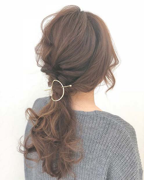 Curly Accessorized Low Ponytail