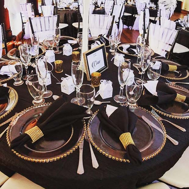 Black and Gold Wedding Table Settings