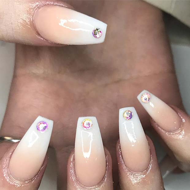 Ombre Nude and White Coffin Nails 