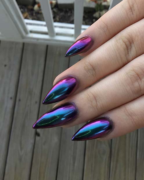 Chrome Mermaid Stiletto Nails