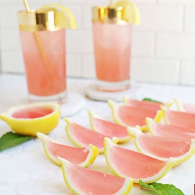 Cute Pink Jello Shots in Lemon Wedges 