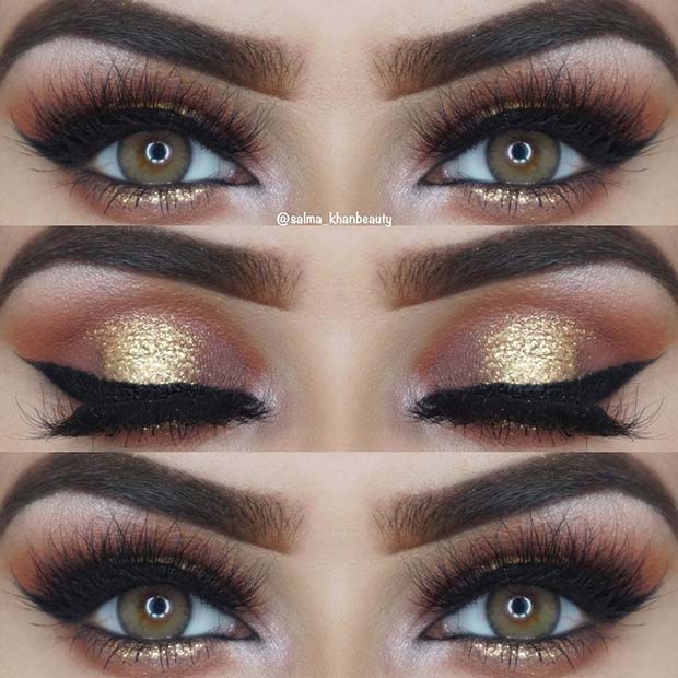 Glamorous Gold Glitter Eye Makeup