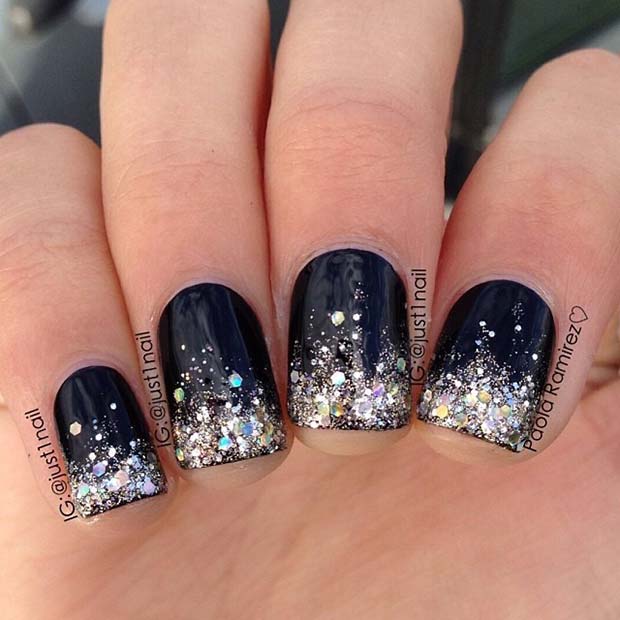 Dark Nails with Silver Glitter