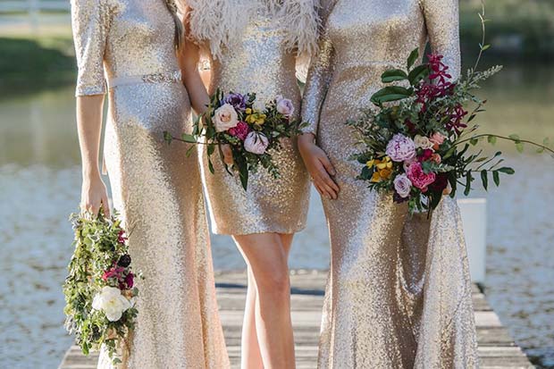 Gold Glitter Dresses for Bridesmaids 