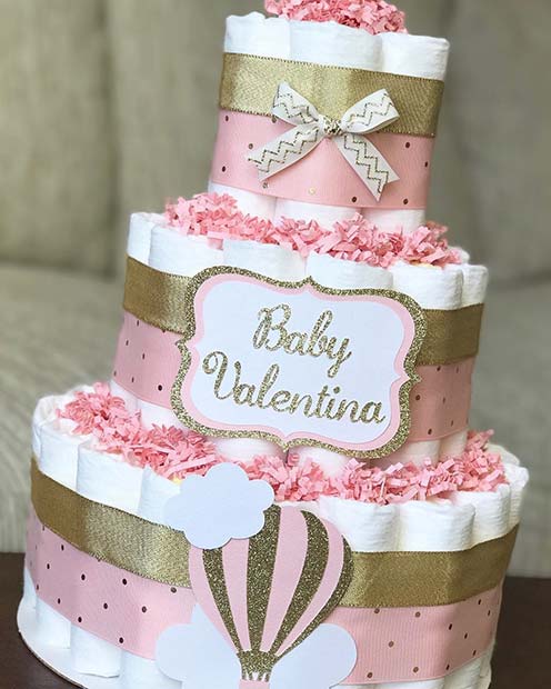 Cute Pink Diaper Cake Idea
