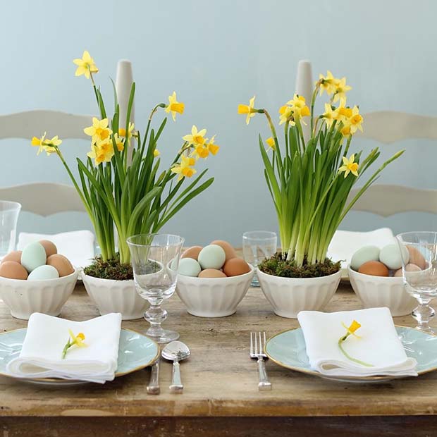 Daffodil and Eggs Table Decor