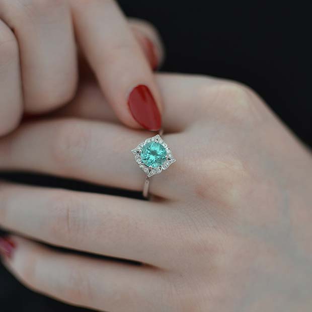 Elegant Turquoise Blue Engagement Ring 