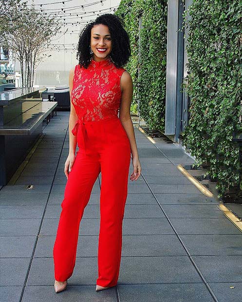 Red Jumpsuit Outfit Idea