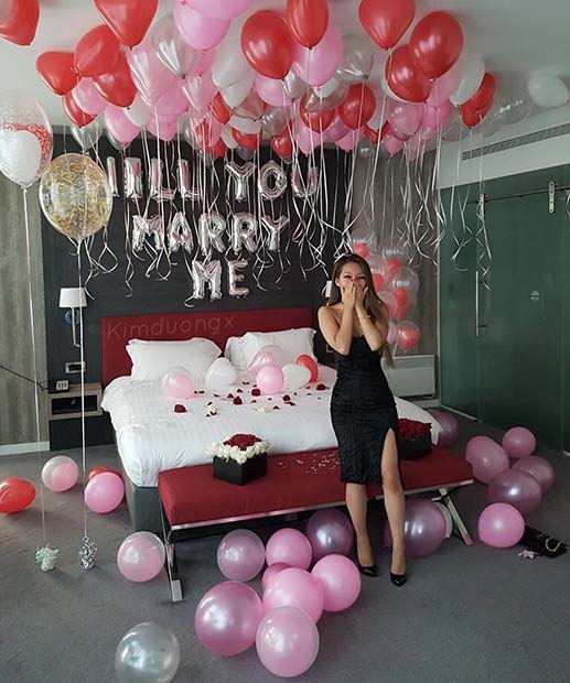 Romantic Bedroom Balloon Proposal