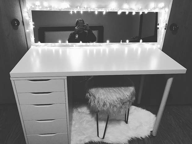 Simple Ikea Vanity Table with Lights