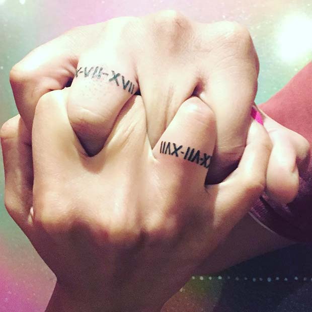 Wedding Date Finger Tattoos for Couples 