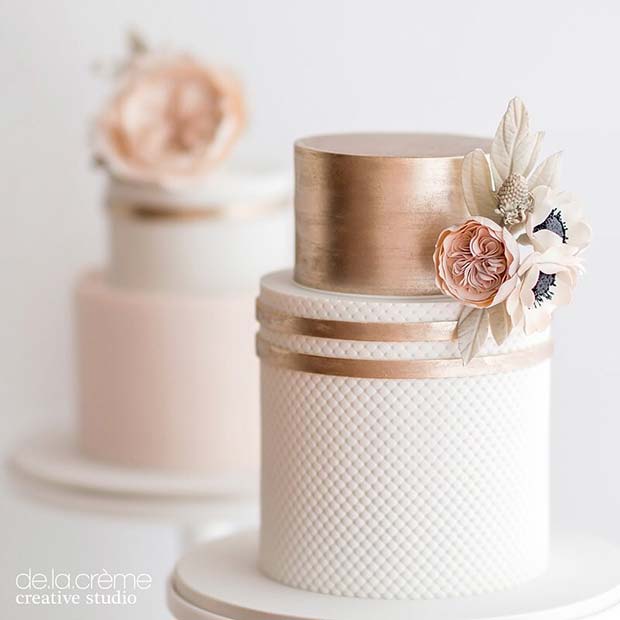 Rose Gold Wedding Cake with Flowers