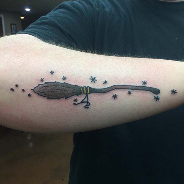 Cool Harry Potter Broomstick Tattoo Idea