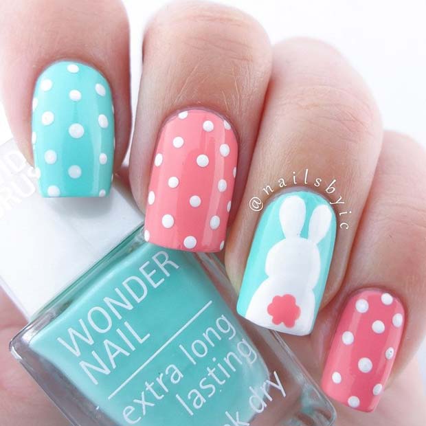 Polka Dots and Easter Bunny Nails