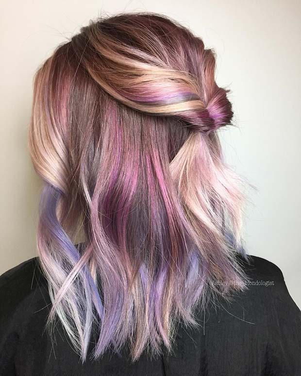 Pretty Pastel Purple and Pink Lob Hair