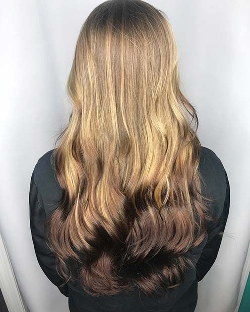 Sandy Blonde Balayage to Dark Brown Reverse Balayage