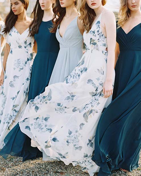 Robes bleues de printemps pour les demoiselles d'honneur 