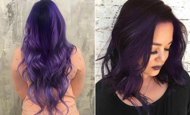 dark purple hair with blue highlights