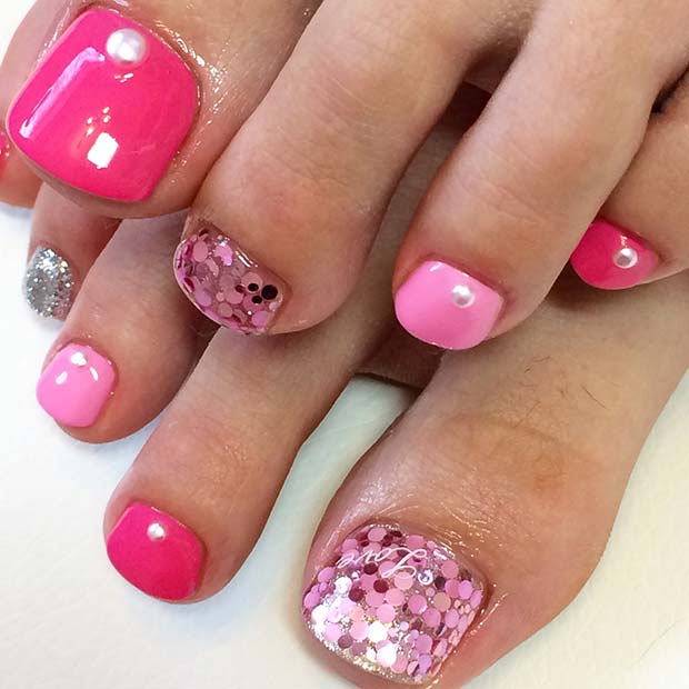 Bold Pink Toe Nail Design 