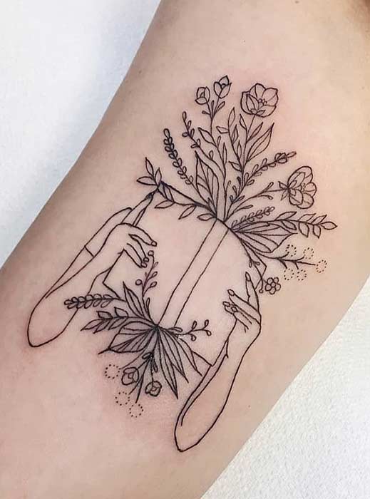 Pretty Book and Flowers Tattoo Idea