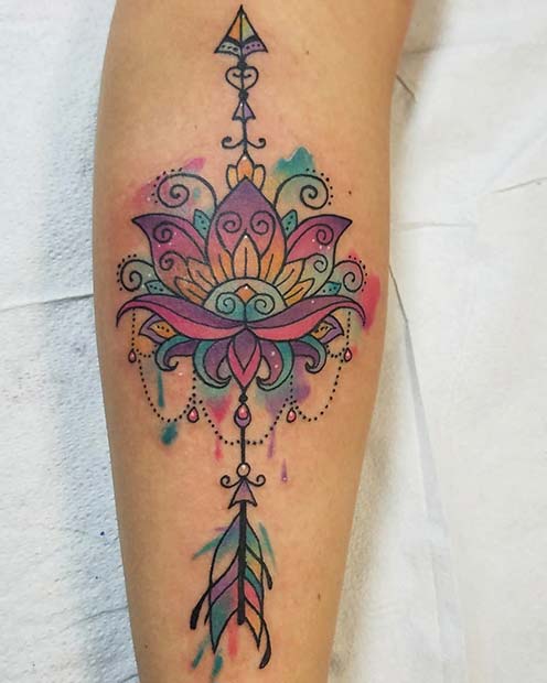 Colorful Watercolor Arrow Tattoo Design