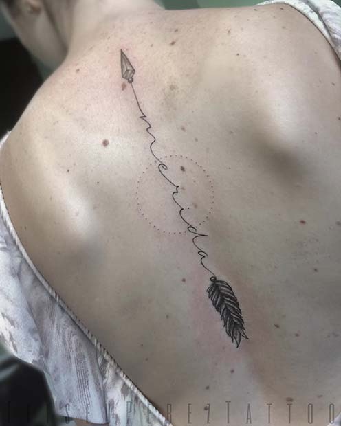 Delicate Personalized Arrow Tattoo Design on Back