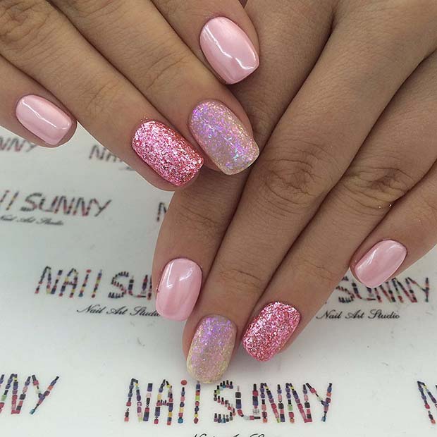 Glittering Pink Nails