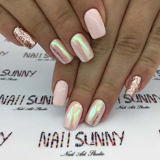 Iridescent and Rose Gold Nails